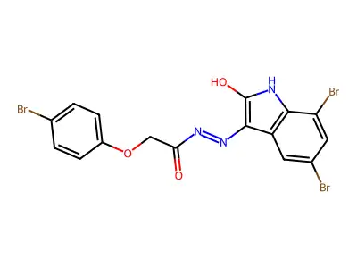 (E)-2-(4-bromophenoxy)-N'-(5,7-dibromo-2-oxoindolin-3-ylidene)acetohydrazide structure
