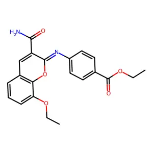 ethyl 4-{[(2Z)-3-carbamoyl-8-ethoxy-2H-chromen-2-ylidene]amino}benzoate structure