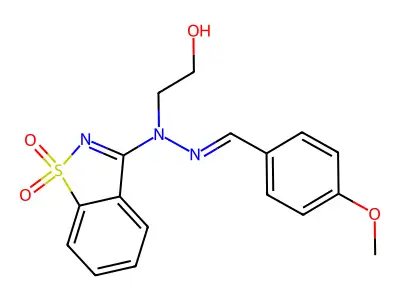 2-[(1,1-dioxo-1,2-benzothiazol-3-yl)-[(4-methoxyphenyl)methylideneamino]amino]ethanol structure