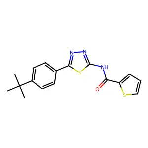 N-[5-(4-tert-butylphenyl)-1,3,4-thiadiazol-2-yl]thiophene-2-carboxamide structure