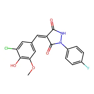 (4Z)-4-[(3-chloro-4-hydroxy-5-methoxyphenyl)methylidene]-1-(4-fluorophenyl)pyrazolidine-3,5-dione structure
