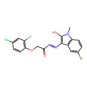 N-[(Z)-(5-bromo-1-methyl-2-oxoindol-3-ylidene)amino]-2-(2,4-dichlorophenoxy)acetamide structure