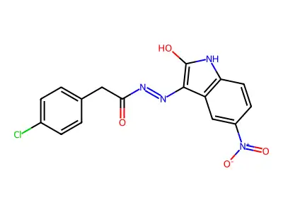 2-(4-CL-PH)-N'-(5-Nitro-2-oxo-1,2-dihydro-3H-indol-3-ylidene)acetohydrazide structure