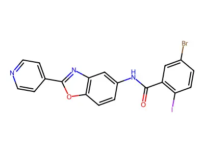 5-bromo-2-iodo-N-(2-pyridin-4-yl-1,3-benzoxazol-5-yl)benzamide structure