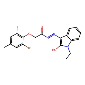 2-(2-bromo-4,6-dimethylphenoxy)-N'-(1-ethyl-2-oxo-1,2-dihydro-3H-indol-3-ylidene)acetohydrazide structure