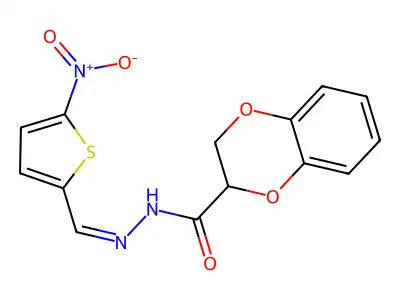 N-[(Z)-(5-nitrothiophen-2-yl)methylideneamino]-2,3-dihydro-1,4-benzodioxine-3-carboxamide structure