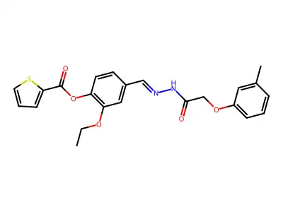 2-ethoxy-4-[(E)-{2-[(3-methylphenoxy)acetyl]hydrazinylidene}methyl]phenyl thiophene-2-carboxylate structure