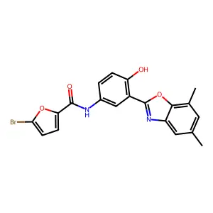 5-bromo-N-(3-(5,7-dimethylbenzo[d]oxazol-2-yl)-4-hydroxyphenyl)furan-2-carboxamide structure