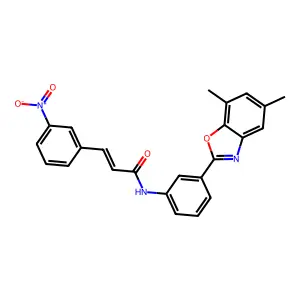 (2E)-N-[3-(5,7-dimethyl-1,3-benzoxazol-2-yl)phenyl]-3-(3-nitrophenyl)prop-2-enamide structure