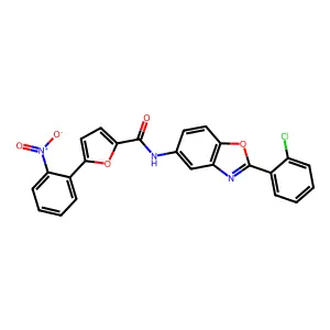 N-[2-(2-chlorophenyl)-1,3-benzoxazol-5-yl]-5-(2-nitrophenyl)furan-2-carboxamide structure