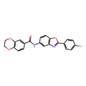 N-[2-(4-chlorophenyl)-1,3-benzoxazol-5-yl]-2,3-dihydro-1,4-benzodioxine-6-carboxamide structure