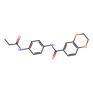 N-[4-(propanoylamino)phenyl]-2,3-dihydro-1,4-benzodioxine-6-carboxamide structure
