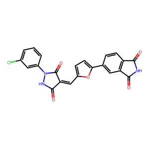 5-[5-[(Z)-[1-(3-chlorophenyl)-3,5-dioxopyrazolidin-4-ylidene]methyl]furan-2-yl]isoindole-1,3-dione structure