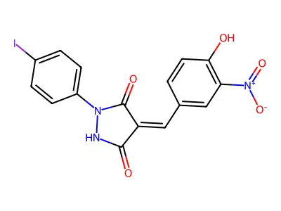(4Z)-4-[(4-hydroxy-3-nitrophenyl)methylidene]-1-(4-iodophenyl)pyrazolidine-3,5-dione structure