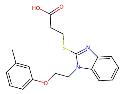 3-({1-[2-(3-methylphenoxy)ethyl]-1H-benzimidazol-2-yl}sulfanyl)propanoic acid structure