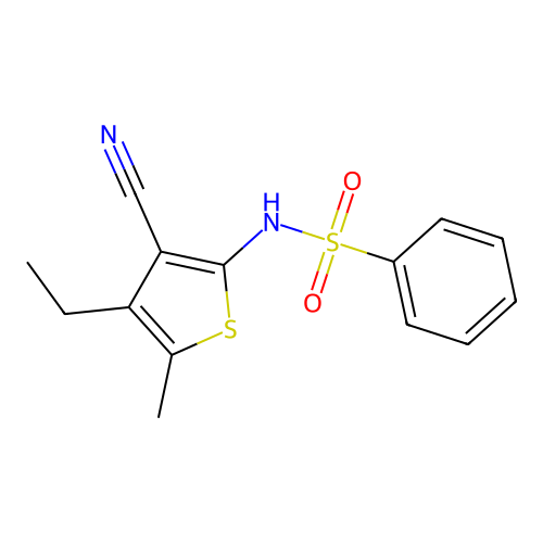 N-(3-cyano-4-ethyl-5-methylthiophen-2-yl)benzenesulfonamide structure