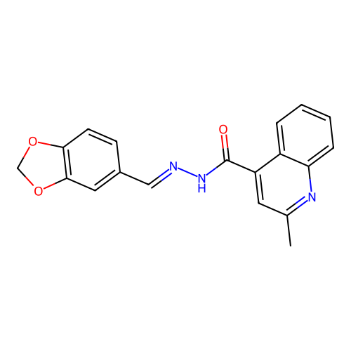 N'-[(E)-1,3-benzodioxol-5-ylmethylidene]-2-methylquinoline-4-carbohydrazide structure