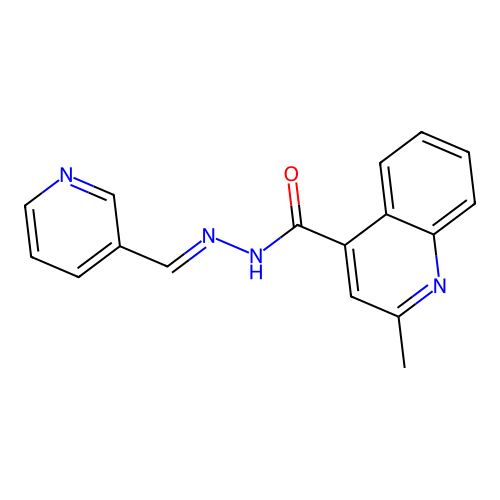 2-methyl-N'-[(E)-pyridin-3-ylmethylidene]quinoline-4-carbohydrazide structure