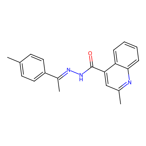 2-methyl-N'-[(1E)-1-(4-methylphenyl)ethylidene]quinoline-4-carbohydrazide structure