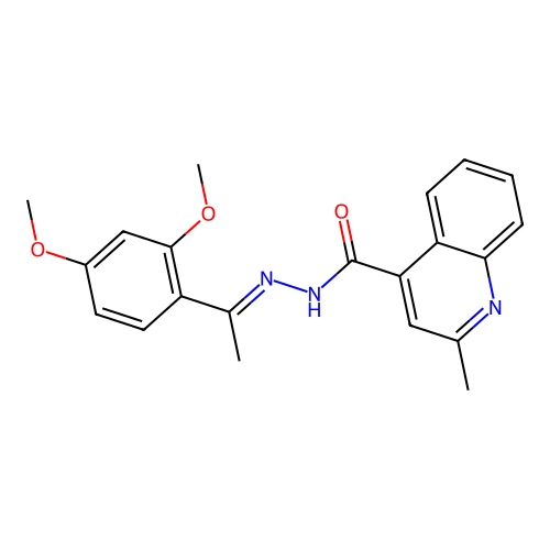 N'-[(1E)-1-(2,4-dimethoxyphenyl)ethylidene]-2-methylquinoline-4-carbohydrazide structure
