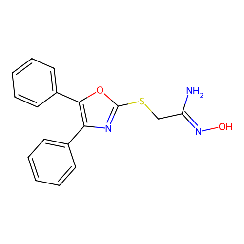 (1Z)-2-[(4,5-diphenyl-1,3-oxazol-2-yl)thio]-N'-hydroxyethanimidamide structure