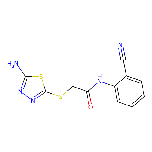 2-[(5-amino-1,3,4-thiadiazol-2-yl)sulfanyl]-N-(2-cyanophenyl)acetamide structure