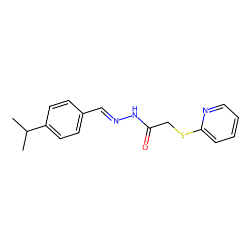 (E)-N'-(4-isopropylbenzylidene)-2-(pyridin-2-ylthio)acetohydrazide structure