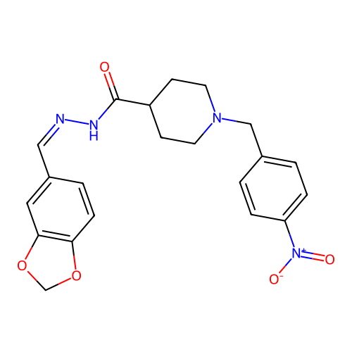 N-[(Z)-1,3-benzodioxol-5-ylmethylideneamino]-1-[(4-nitrophenyl)methyl]piperidine-4-carboxamide structure
