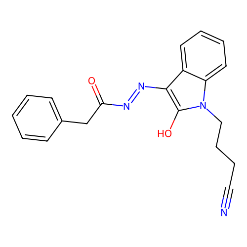(E)-N'-(1-(3-cyanopropyl)-2-oxoindolin-3-ylidene)-2-phenylacetohydrazide structure