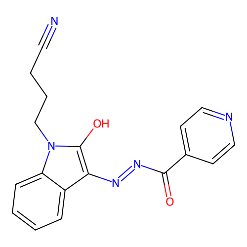 (E)-N'-(1-(3-cyanopropyl)-2-oxoindolin-3-ylidene)isonicotinohydrazide structure