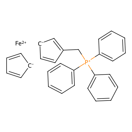 cyclopenta-1,3-diene; cyclopenta-2,4-dien-1-ylmethyl(triphenyl)phosphanium; iron(2+) structure