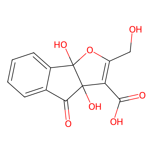 3A,8b-dihydroxy-2-(hydroxymethyl)-4-oxo-4,8b-dihydro-3aH-indeno[1,2-b]furan-3-carboxylic acid structure