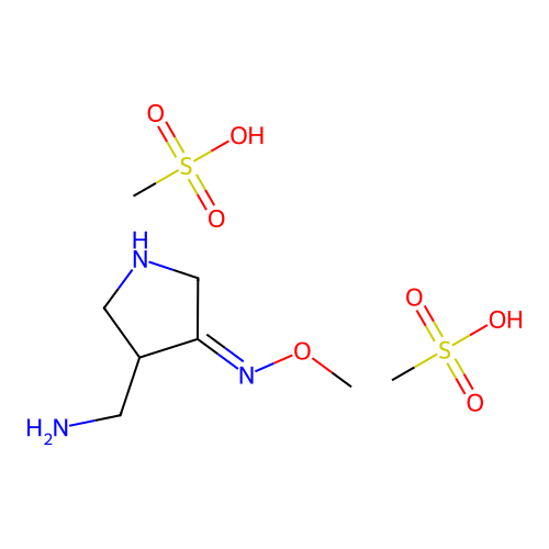 (4Z)-3-ammoniomethyl-4-(methoxyimino)pyrrolidinium dimethanesulfonate structure