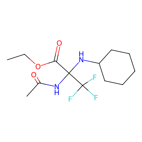 Ethyl 2-acetamido-2-(cyclohexylamino)-3,3,3-trifluoropropionate structure