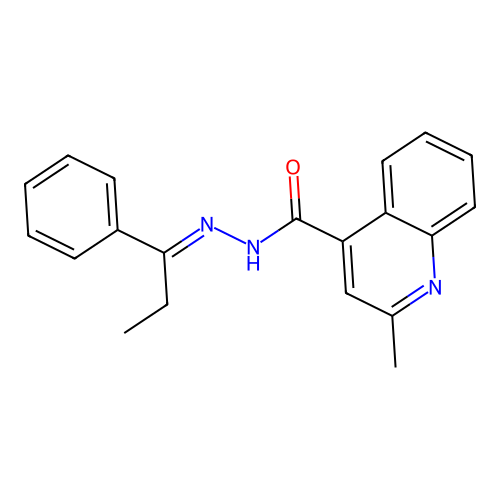 2-methyl-N'-[(1E)-1-phenylpropylidene]quinoline-4-carbohydrazide structure