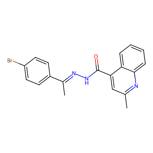 N'-[(1E)-1-(4-bromophenyl)ethylidene]-2-methylquinoline-4-carbohydrazide structure