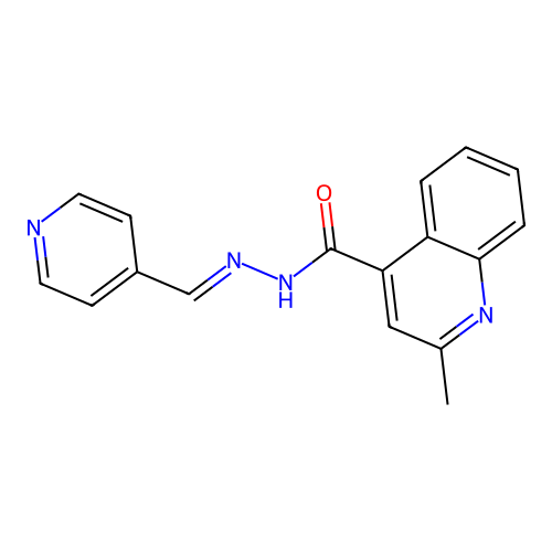 2-methyl-N'-[(E)-pyridin-4-ylmethylidene]quinoline-4-carbohydrazide structure