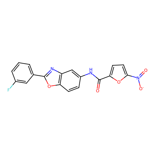N-[2-(3-fluorophenyl)-1,3-benzoxazol-5-yl]-5-nitrofuran-2-carboxamide structure