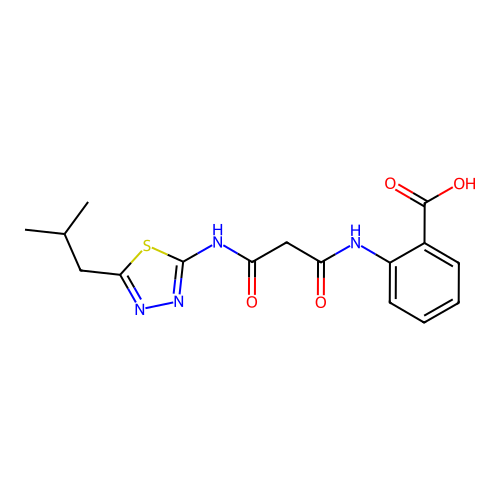 2-[2-(5-Isobutyl-[1,3,4]thiadiazol-2-ylcarbamoyl)-acetylamino]-benzoic acid structure