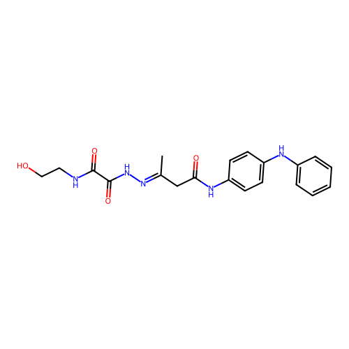 (3E)-3-(2-{[(2-hydroxyethyl)amino](oxo)acetyl}hydrazinylidene)-N-[4-(phenylamino)phenyl]butanamide structure