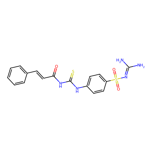 (2E)-N-{[4-(carbamimidoylsulfamoyl)phenyl]carbamothioyl}-3-phenylprop-2-enamide structure