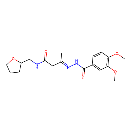 (3E)-3-{2-[(3,4-dimethoxyphenyl)carbonyl]hydrazinylidene}-N-(tetrahydrofuran-2-ylmethyl)butanamide structure