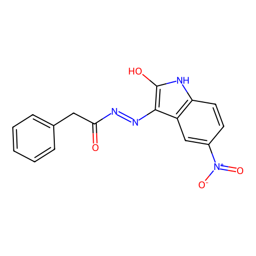 N'-[(3Z)-5-nitro-2-oxo-1,2-dihydro-3H-indol-3-ylidene]-2-phenylacetohydrazide structure