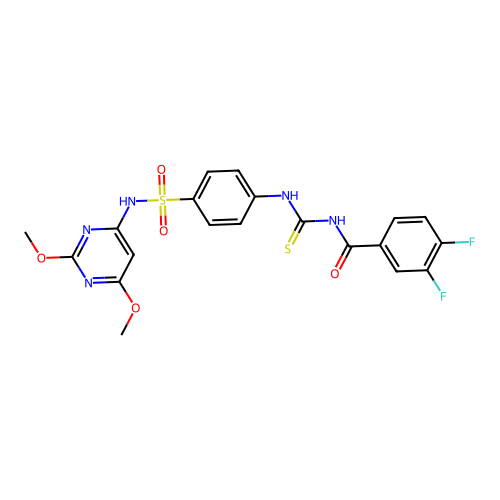 N-[[4-[(2,6-dimethoxypyrimidin-4-yl)sulfamoyl]phenyl]carbamothioyl]-3,4-difluorobenzamide structure