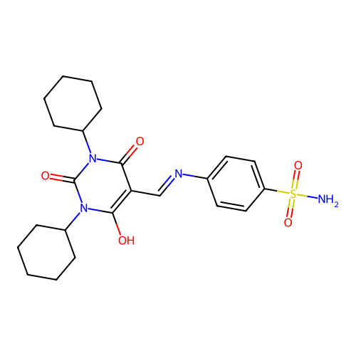4-[(1,3-dicyclohexyl-2,4,6-trioxo-1,3-diazinan-5-ylidene)methylamino]benzenesulfonamide structure