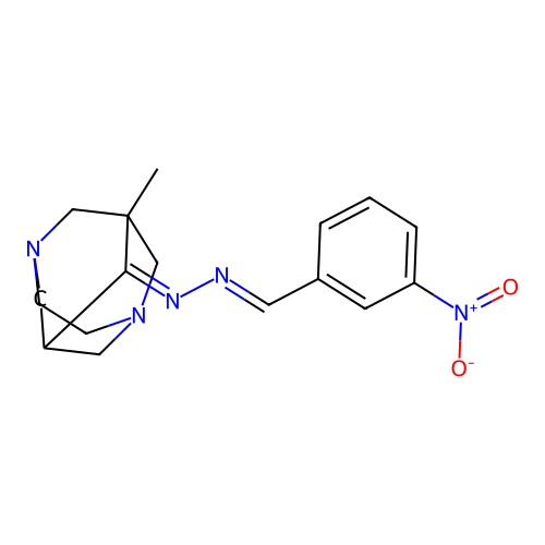 (Z)-1-methyl-9-((E)-(3-nitrobenzylidene)hydrazono)-3,6-diazatricyclo[4.3.1.1(3,8)]undecane structure