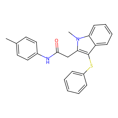 N-(4-methylphenyl)-2-(1-methyl-3-phenylthioindol-2-yl)acetamide structure