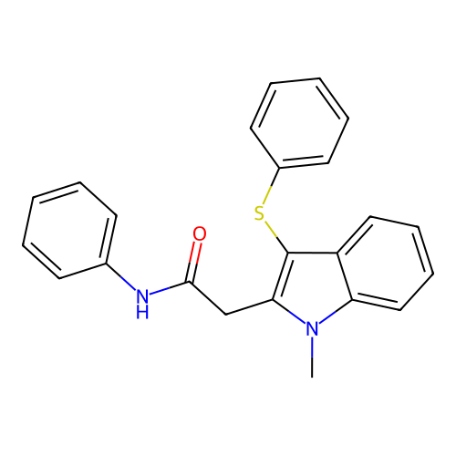 2-[1-methyl-3-(phenylsulfanyl)-1H-indol-2-yl]-N-phenylacetamide structure