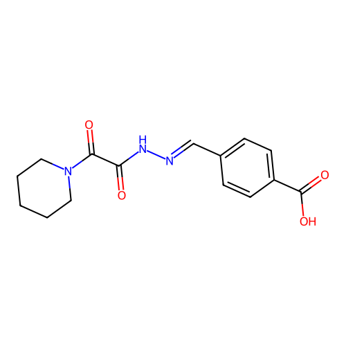 4-[(E)-{2-[oxo(piperidin-1-yl)acetyl]hydrazinylidene}methyl]benzoic acid structure