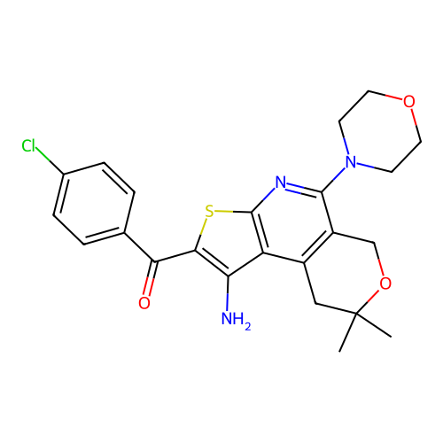 (1-AMINO-8,8-DIMETHYL-5-MORPHOLINO-8,9-DIHYDRO-6H-PYRANO[4,3-D]THIENO[2,3-B]PYRIDIN-2-YL)(4-CHLOROPHENYL)METHANONE structure